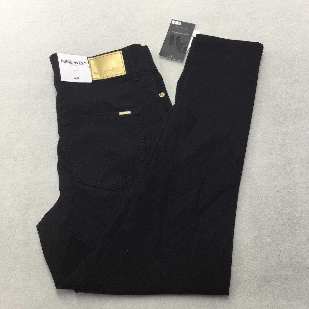 Nine West High Rise Double Button Skinny Jeans Womens 10P PETITE Black 32x27
